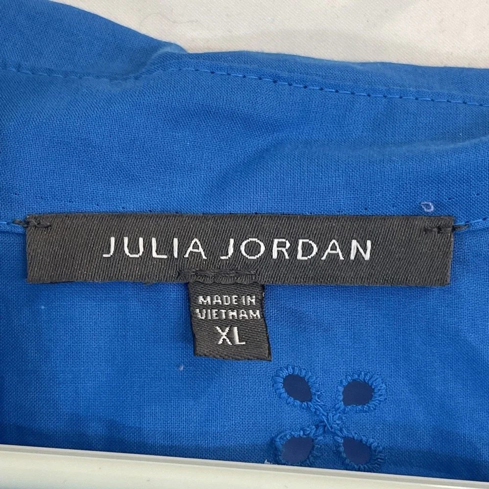 NWT Julia Jordan Women's Sz XL Long-Sleeve Layered Cotton Eyelet Midi Dress Blue